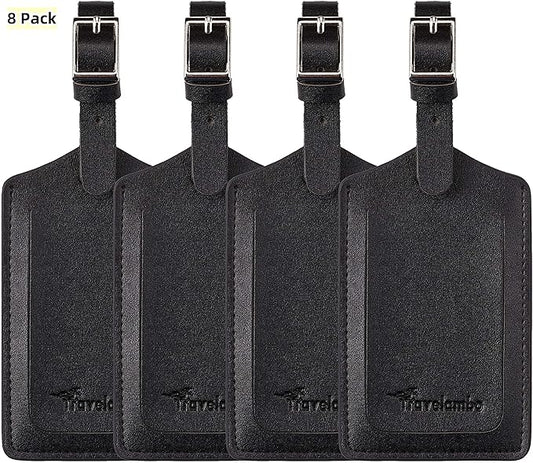 Travelambo Luggage Tags for Suitcases PU Leather Travel Tags Bag Tags Privacy Protection Travel Essentials