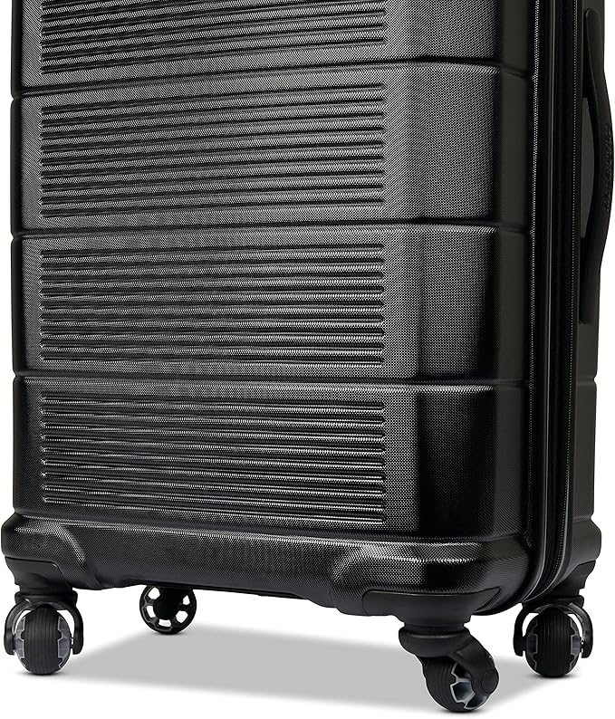 American Tourister Stratum 2.0 Hardside Expandable Luggage with Spinners, Jet Black, 2PC SET (Carry-on/Medium)