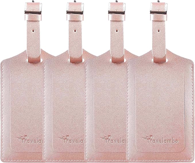 Travelambo Luggage Tags for Suitcases PU Leather Travel Tags Bag Tags Privacy Protection Travel Essentials