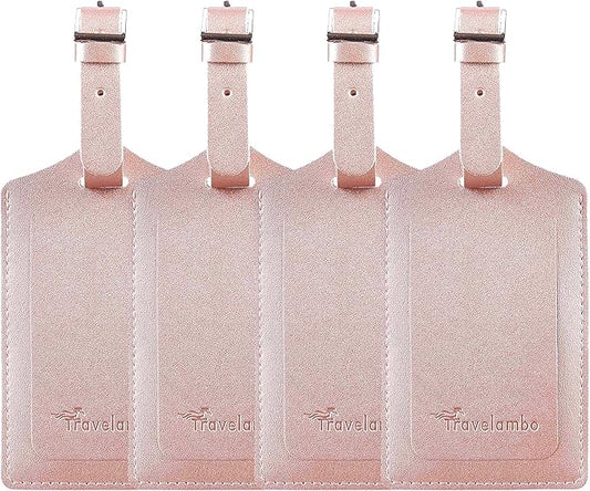 Travelambo Luggage Tags for Suitcases PU Leather Travel Tags Bag Tags Privacy Protection Travel Essentials
