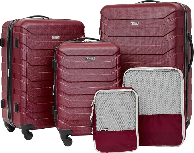 Wrangler 5 Piece Luggage & Travel Accessories Set, Red