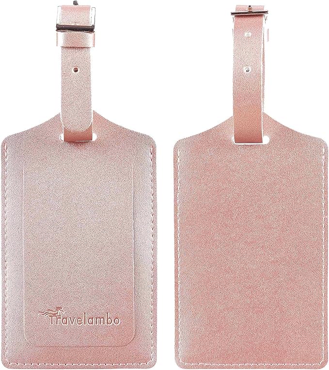 Travelambo Luggage Tags for Suitcases PU Leather Travel Tags Bag Tags Privacy Protection Travel Essentials