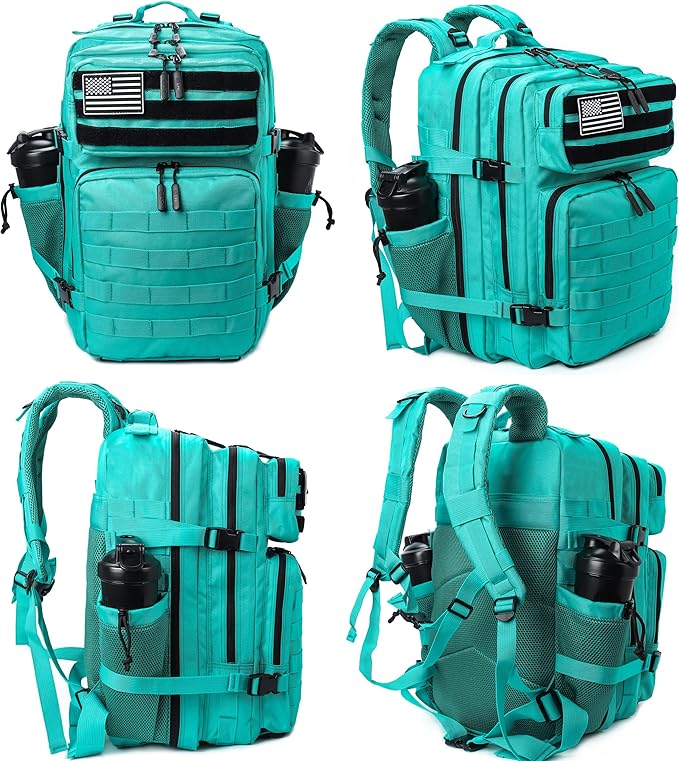 LHI Military Tactical Backpack for Men and Women 45L Army 3 Days Assault Pack Bag Large Rucksack with Molle System - Lake Blue