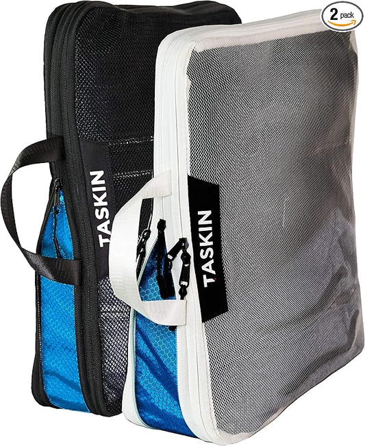Taskin Compression Packing Cubes | Separate Clean & Dirty Compartments w/Flexible Separator | YKK Zippers | | Set of 2 (2XL)