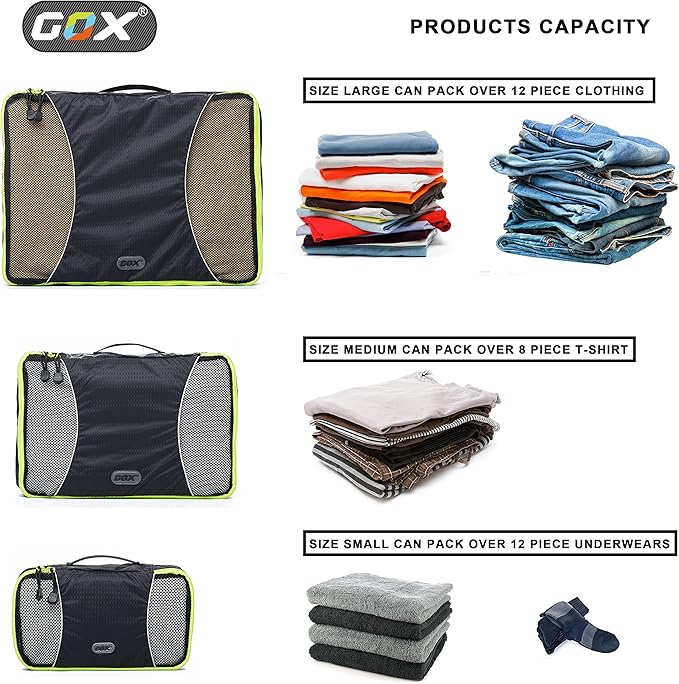 GOX Ultra Light 5 piece Packing Cubes Travel Luggage Organizer 1 Large 2 Medium 2 Small