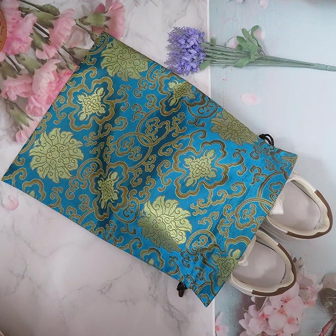Ouyatoyu 3pcs Embroidered Silk Flower Design Jacquard Travel Bags - Laundry, Shoe, Lingerie & Underwear Storage for Men & Women - Washable Cloth Shoe Bags