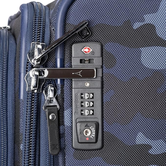 Travelpro Platinum Elite Softside Expandable Checked Luggage, 8 Wheel Spinner Large Suitcase, TSA Lock, Men and Women, Navy Camouflage, Checked Large 29-Inch