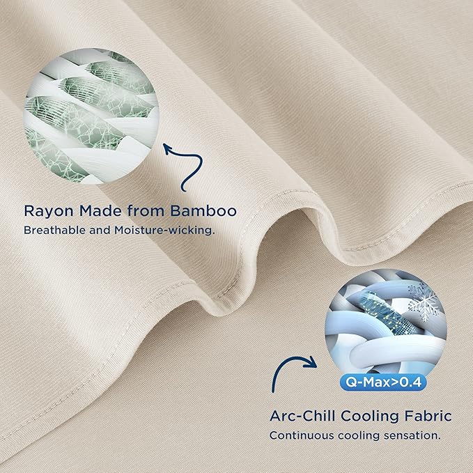 Bedsure Beige Cooling Blanket Queen Size for Hot Sleepers - Summer Cold Blanket for Queen Size Bed with Rayon Derived from Bamboo, Ice Cool Cold Arc-Chill Thin Summer Bedding Essentials, 90x90