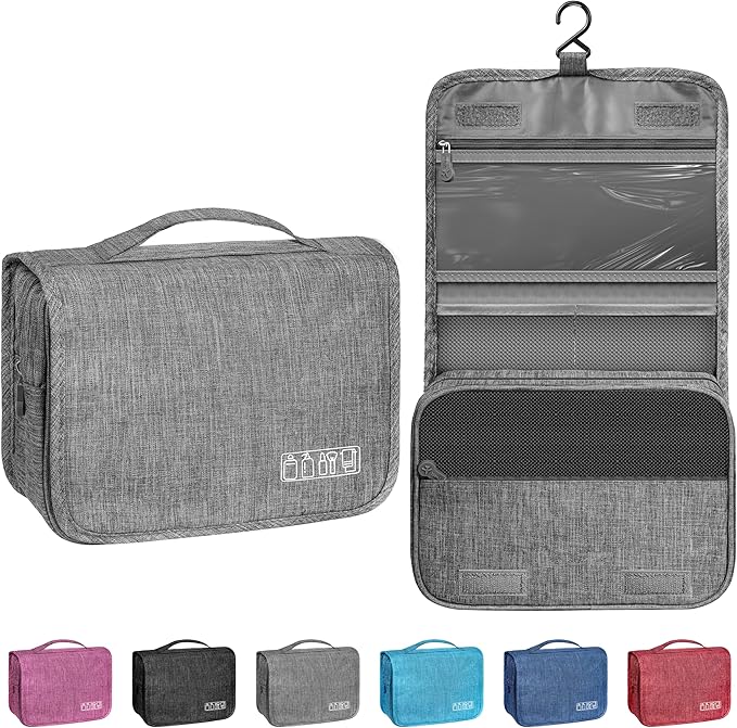Toiletry Bag Travel Bag with Hanging Hook, Waterproof Shower Bathroom Hanging Toiletry Bag for Men Women,Small Multifunctional Makeup Cosmetic Bag,Portable Toiletries Bag Travel Organizer (Grey)