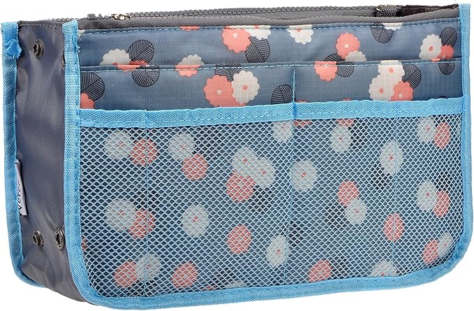Vercord Purse Organizer Insert for Handbags Bag Organizers Inside Tote Pocketbook Women Nurse Nylon 13 Pockets Blue Flower Small