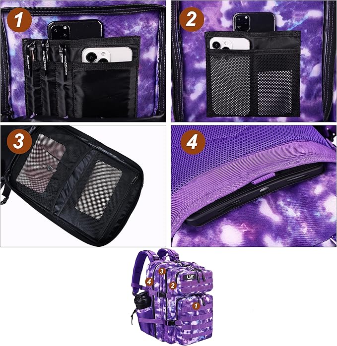LHI Military Tactical Backpack for Men and Women 45L Army 3 Days Assault Pack Bag Large Rucksack with Molle System - Purple Camo