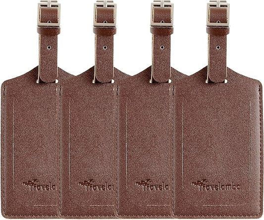 Travelambo Luggage Tags for Suitcases PU Leather Travel Tags Bag Tags Privacy Protection Travel Essentials