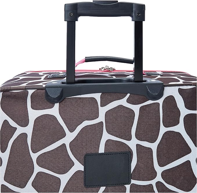 Rockland Fashion Softside Upright Luggage Set, Telescoping Handles, Pink Giraffe, 4-Piece (14/19/24/28)