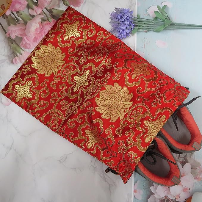 Ouyatoyu 3pcs Embroidered Silk Flower Design Jacquard Travel Bags - Laundry, Shoe, Lingerie & Underwear Storage for Men & Women - Washable Cloth Shoe Bags