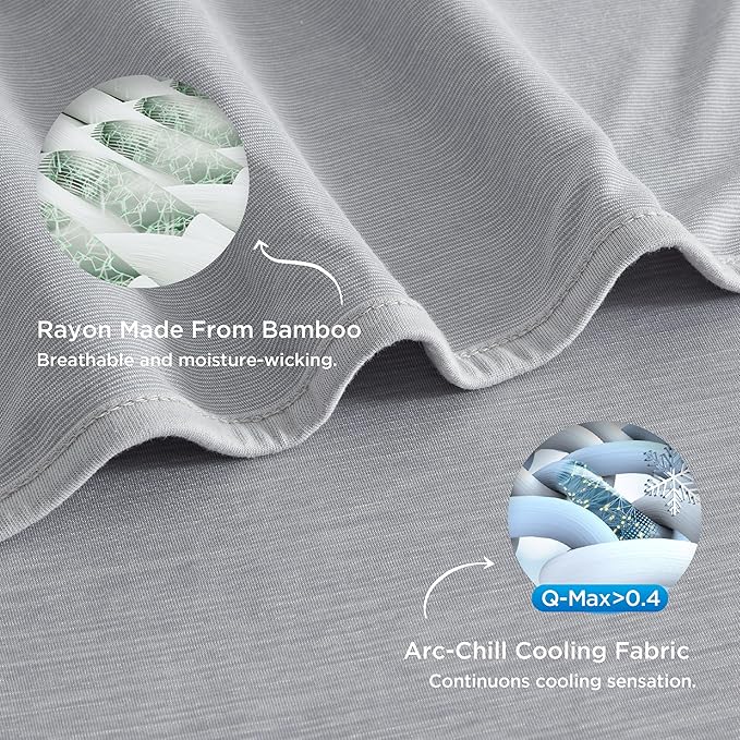 Bedsure Light Grey Cooling Blanket King Size for Hot Sleepers - Summer Cold Blanket for King Size Bed with Rayon Derived from Bamboo, Ice Cool Cold Arc-Chill Thin Summer Bedding Essentials, 108x90