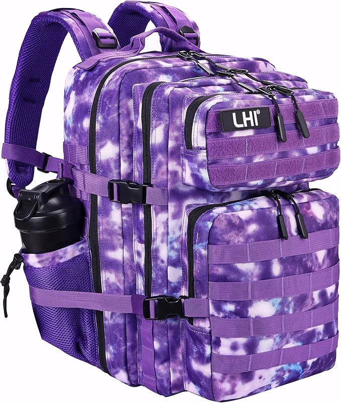 LHI Military Tactical Backpack for Men and Women 45L Army 3 Days Assault Pack Bag Large Rucksack with Molle System - Purple Camo