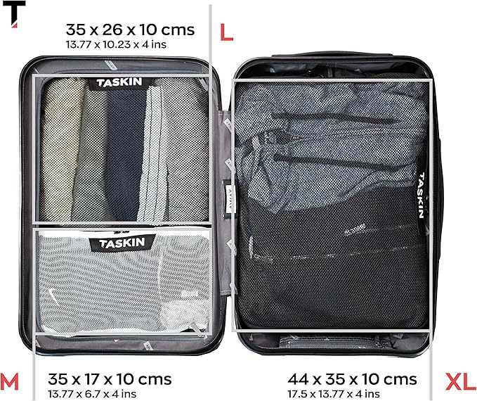 Taskin Compression Packing Cubes | Separate Clean & Dirty Compartments w/Flexible Separator | YKK Zippers | | Set of 2 (2XL)