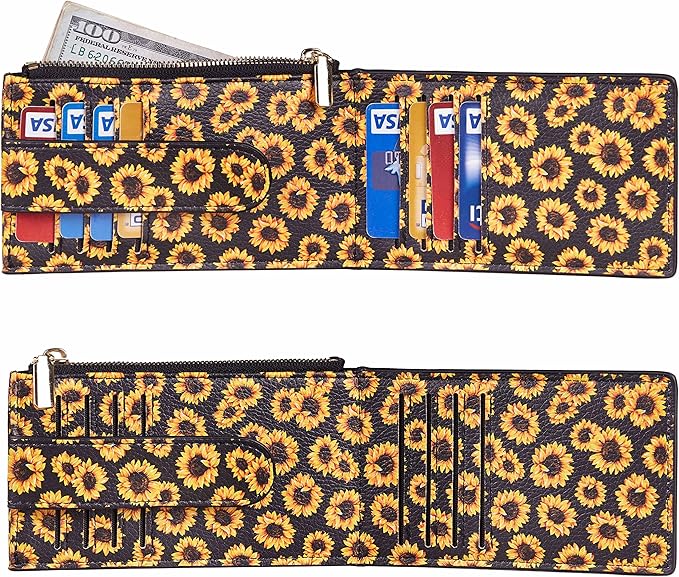 Chelmon Womens Wallet Slim RFID Blocking Bifold Multi Card Case Wallet with Zipper Pocket (Sunflower)