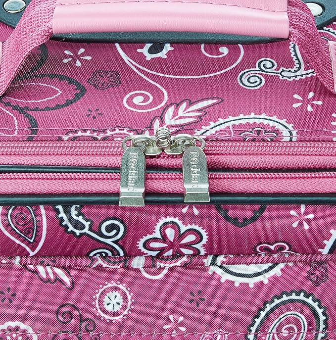 Rockland Fashion Softside Upright Luggage Set, Expandable, Wheel, Telescopic Handle, Pink Bandana, 2-Piece (14/19)