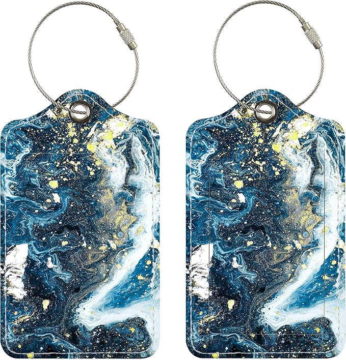 Luggage Tags for Suitcases, 2 Pack Cute PU Leather Suitcase Tag Identifiers TSA Approved with Stainless Steel Loop and Address Card for Baggage Tag for Cruise Airport Travel Essentials by Chelmon