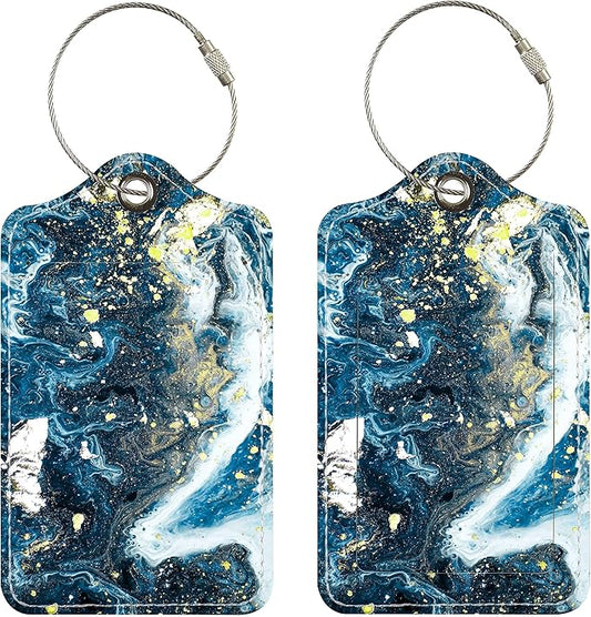 Luggage Tags for Suitcases, 2 Pack Cute PU Leather Suitcase Tag Identifiers TSA Approved with Stainless Steel Loop and Address Card for Baggage Tag for Cruise Airport Travel Essentials by Chelmon