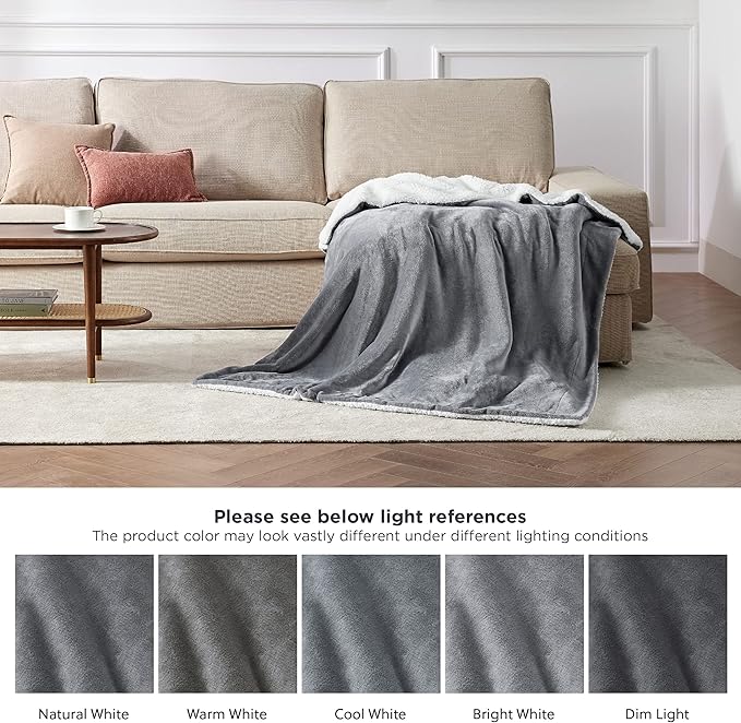 Bedsure GentleSoft Sherpa Fleece Twin Blanket for Couch, Non-Heated, Thick and Warm Throw for Women and Men, Soft Fuzzy Plush Blanket for Winter, Grey, 60x80 Inches