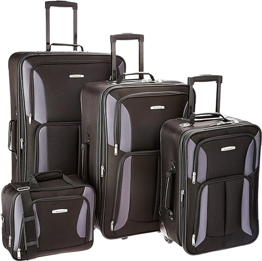 Rockland Journey Softside Upright Luggage Set,Expandable, Black/Gray, 4-Piece (14/19/24/28)