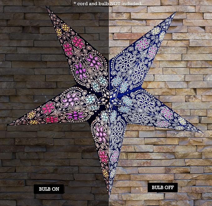 GalaxyArts Paper Star Lantern, 24 Inch Chakra Blue 3D Light-Up Hanging Lamp, Handcrafted Hollow Out Star Decoration for Christmas, Weddings, Holidays, Birthday, Parties, Indoor Outdoor Home Décor
