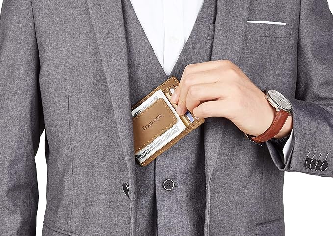 Toughergun Slim Wallet for Men RFID Blocking Money Clip, Minimalist Front Pocket Credit Card Holder, Magnetic Thin Mens Wallets with ID Window