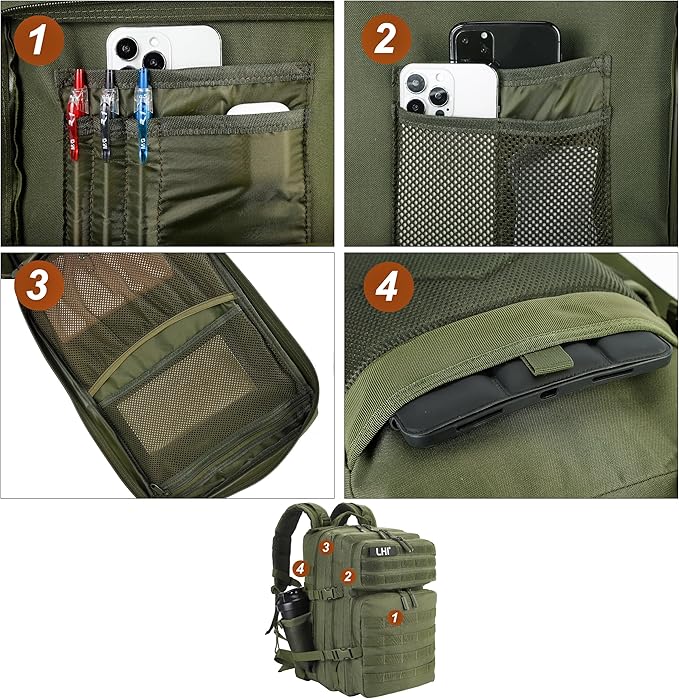 LHI Military Tactical Backpack for Men and Women 45L Army 3 Days Assault Pack Bag Large Rucksack with Molle System - Green