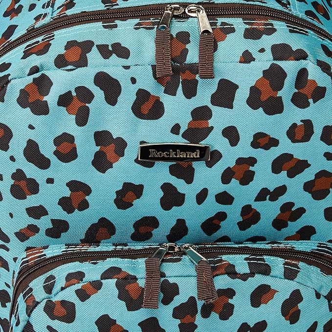Rockland Double Handle Rolling Backpack, Blue Leopard, 17"