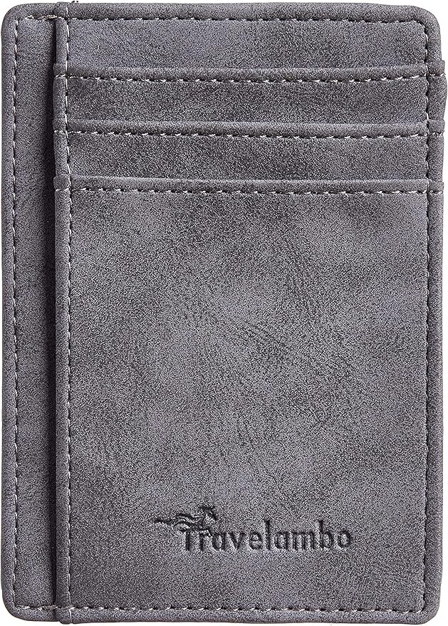 Travelambo Slim Wallet Front Pocket Minimalist Leather RFID Blocking Medium Size