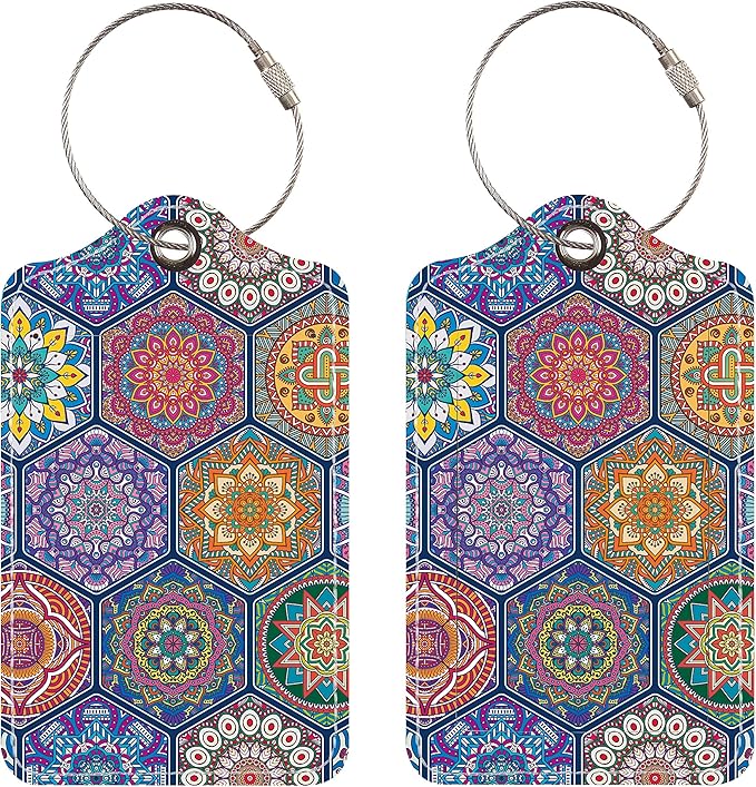 Luggage Tags for Suitcases, 2 Pack Cute PU Leather Suitcase Tag Identifiers TSA Approved with Stainless Steel Loop and Address Card for Baggage Tag for Cruise Airport Travel Essentials by Chelmon