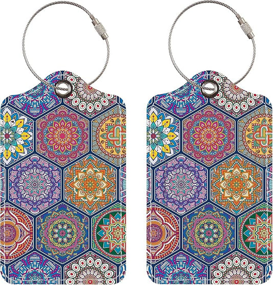 Luggage Tags for Suitcases, 2 Pack Cute PU Leather Suitcase Tag Identifiers TSA Approved with Stainless Steel Loop and Address Card for Baggage Tag for Cruise Airport Travel Essentials by Chelmon