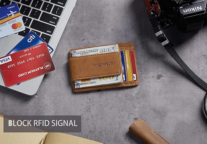 Toughergun Slim Wallet for Men RFID Blocking Money Clip, Minimalist Front Pocket Credit Card Holder, Magnetic Thin Mens Wallets with ID Window