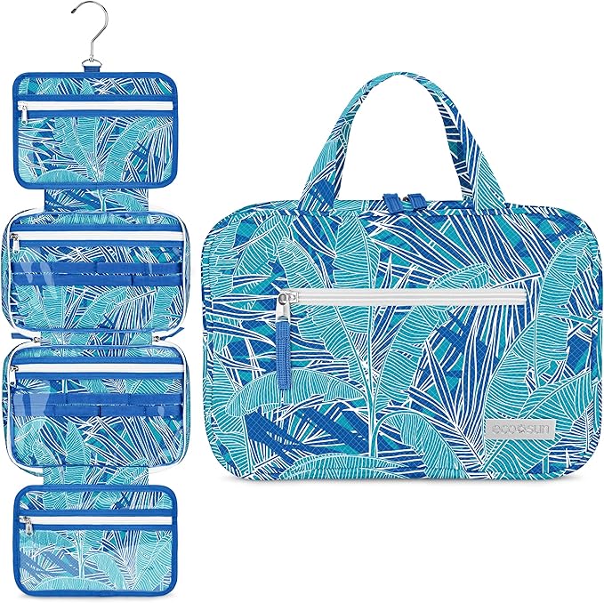 Eco Sun Hanging Travel Toiletry Bag — Designed in Hawaii — Water-resistant Travel Organizer for Bathroom Accessories (Teal Tropic)