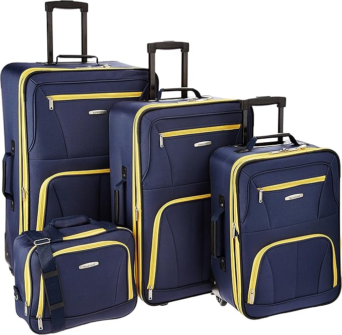 Rockland Journey Softside Upright Luggage Set, Expandable, Navy, 4-Piece (14/19/24/28)
