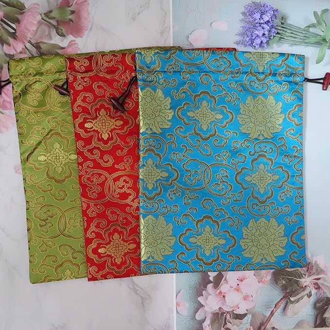 Ouyatoyu 3pcs Embroidered Silk Flower Design Jacquard Travel Bags - Laundry, Shoe, Lingerie & Underwear Storage for Men & Women - Washable Cloth Shoe Bags