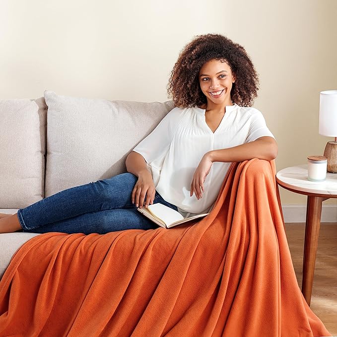 Berkshire Blanket Microfleece Throw Size Bed Throw Blanket Amberglow Orange,Lightweight Soft Breathable Plush Micro Fleece Throw Blanket for Travel,Bed and Couch,50x60 Inches