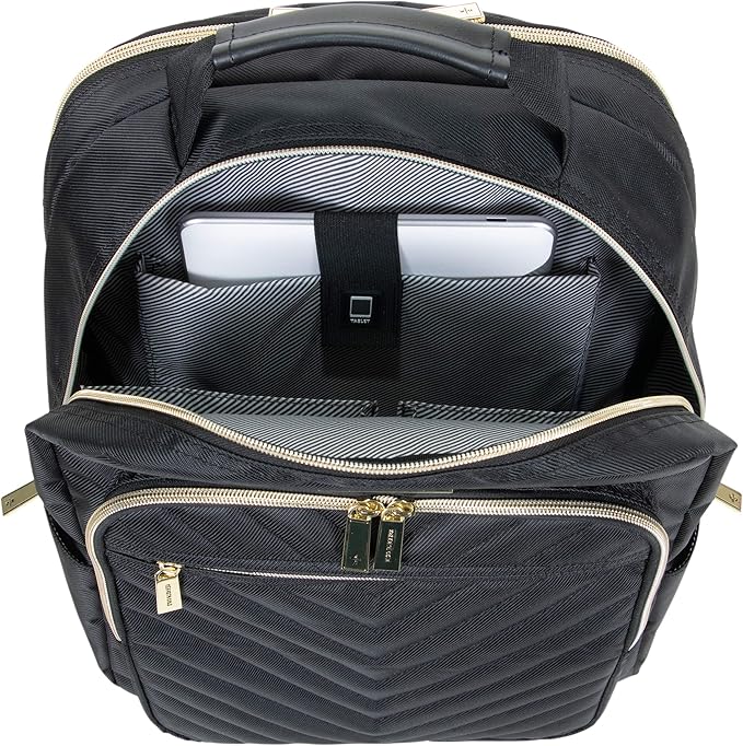 Kenneth Cole REACTION Madison Square Lightweight Hardside Chevron Expandable Spinner Luggage, Black, 2-Piece (20" Carry On + Backpack)
