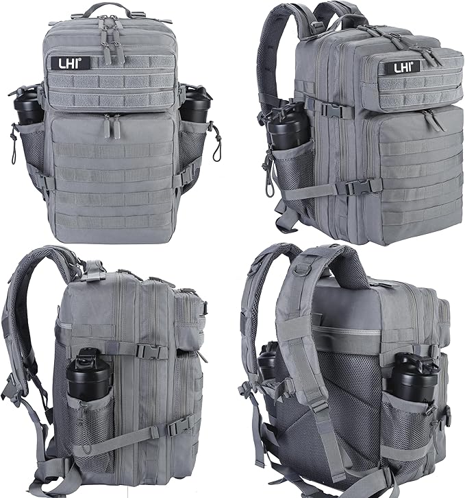 LHI Military Tactical Backpack for Men and Women 45L Army 3 Days Assault Pack Bag Large Rucksack with Molle System - Grey