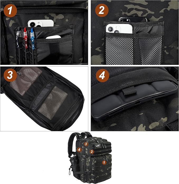 LHI Military Tactical Backpack for Men and Women 45L Army 3 Days Assault Pack Bag Large Rucksack with Molle System - Black CP