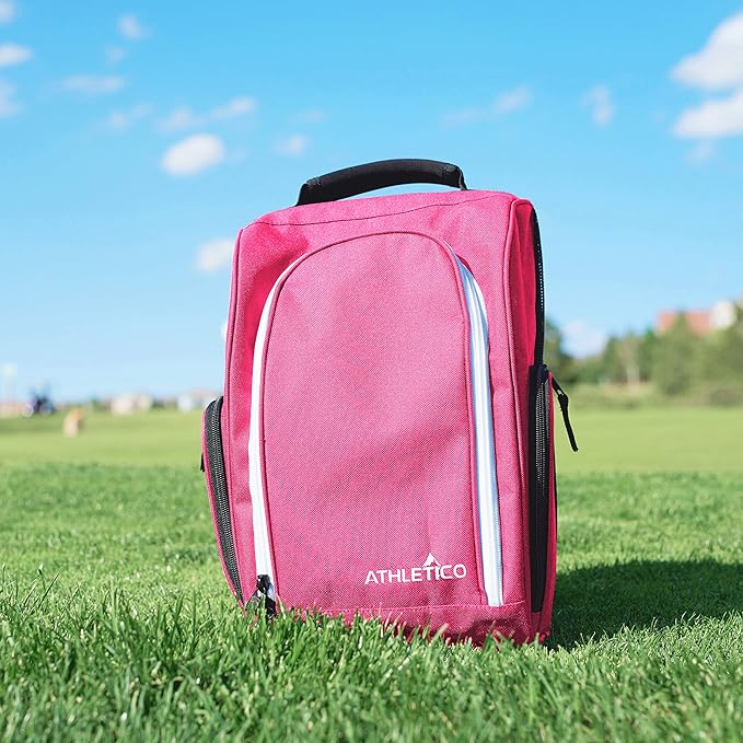 Athletico Golf Shoe Bag - Zippered Shoe Carrier Bags With Ventilation & Outside Pocket for Socks, Tees, etc. (Pink)