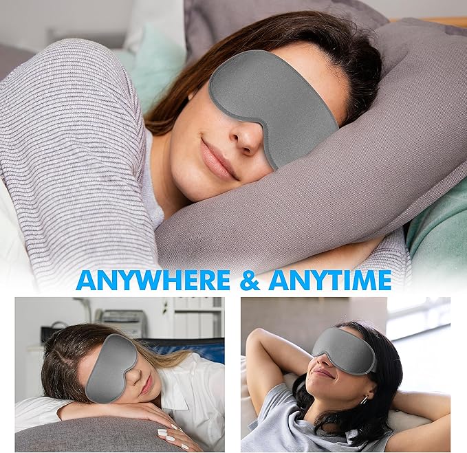 Sleep Eye Mask for Men Women, Sleeping Mask for Side Sleeper, Travel Blackout Night Blindfold Eye Shade Cover with Adjustable Strap (Grey-Side Sleeper)