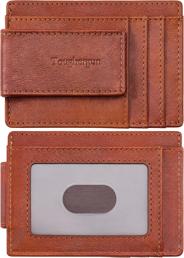 Toughergun Slim Wallet for Men RFID Blocking Money Clip, Minimalist Front Pocket Credit Card Holder, Magnetic Thin Mens Wallets with ID Window