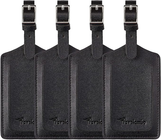 Travelambo Luggage Tags for Suitcases PU Leather Travel Tags Bag Tags Privacy Protection Travel Essentials
