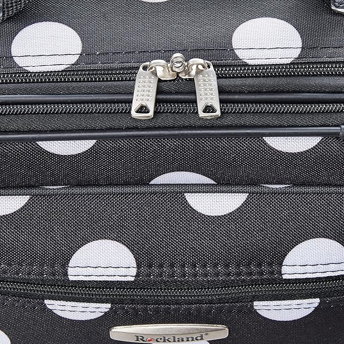 Rockland Fashion Softside Upright Luggage Set,Expandable, Telescopic Handle, Wheel, Black Dot, 2-Piece (14/19)