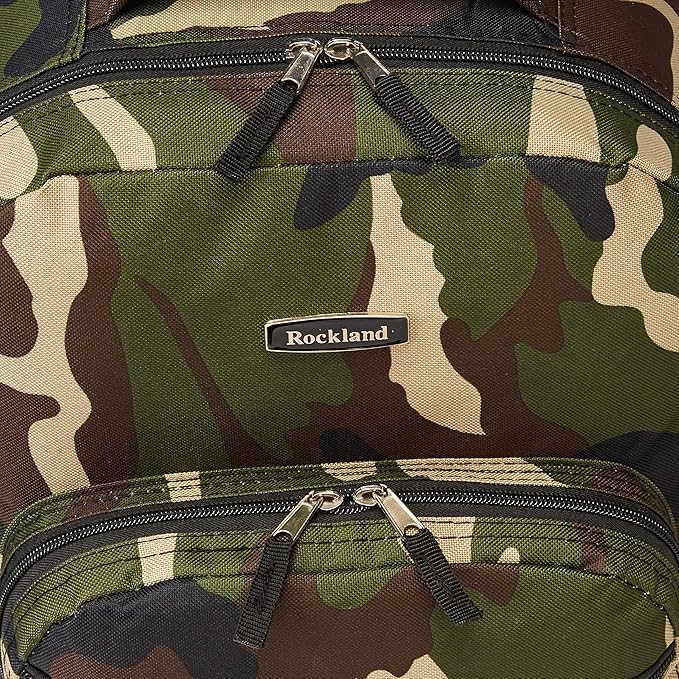Rockland Double Handle Rolling Backpack, Camo, 17"