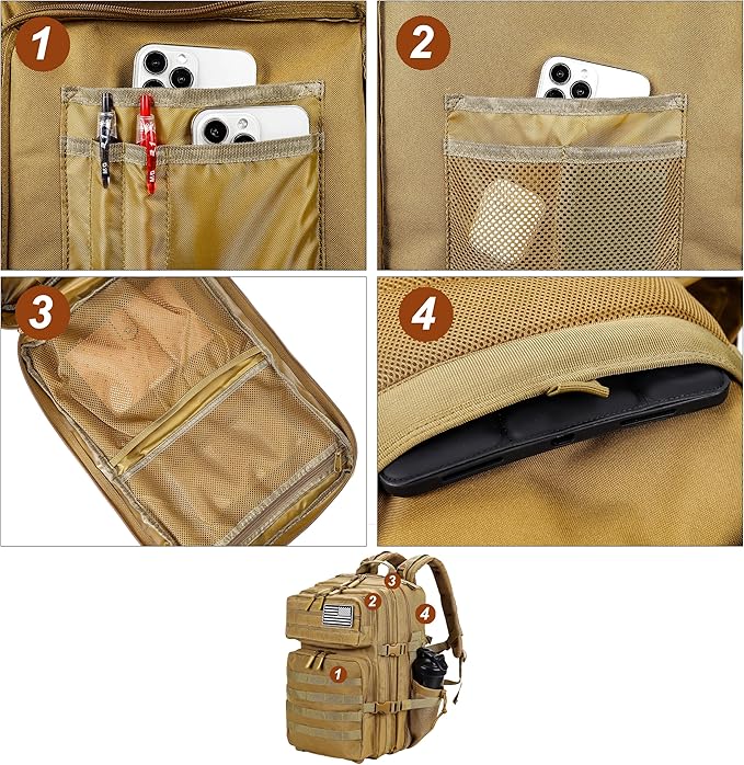 LHI Military Tactical Backpack for Men and Women 45L Army 3 Days Assault Pack Bag Large Rucksack with Molle System - Khaki