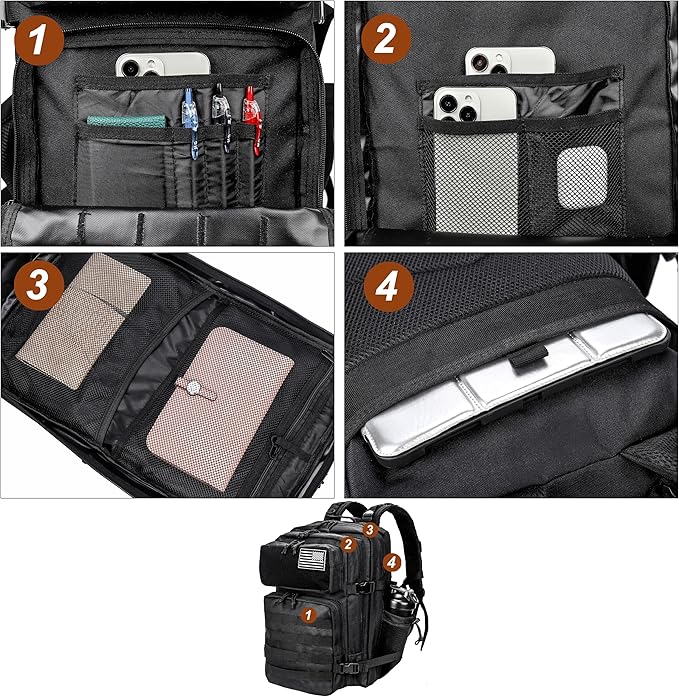 LHI Military Tactical Backpack for Men and Women 45L Army 3 Days Assault Pack Bag Large Rucksack with Molle System
